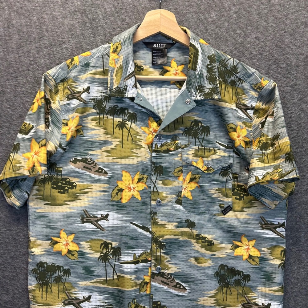 5.11 Tactical Mens Owyhee Military Tropical Mesh Button Down Shirt Medium Sage